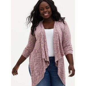 Torrid Women's Space-Dye Cardigan Drape Front Sweater Waterfall Beige Pink Sz 2X